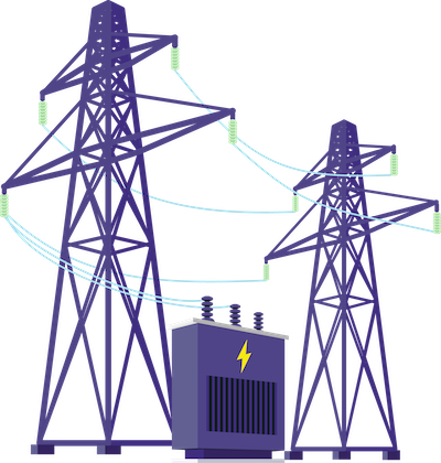 3D icon of transmission towers and substation