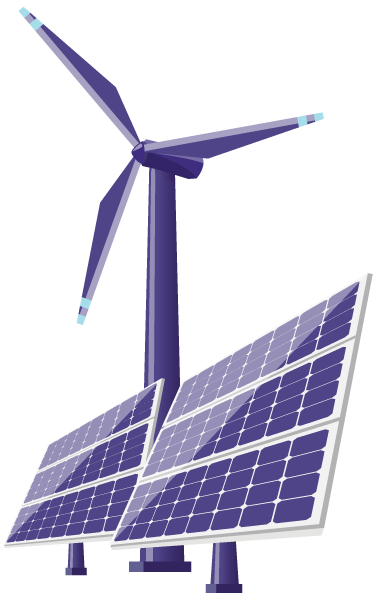 3D icon of wind turbine and solar panels