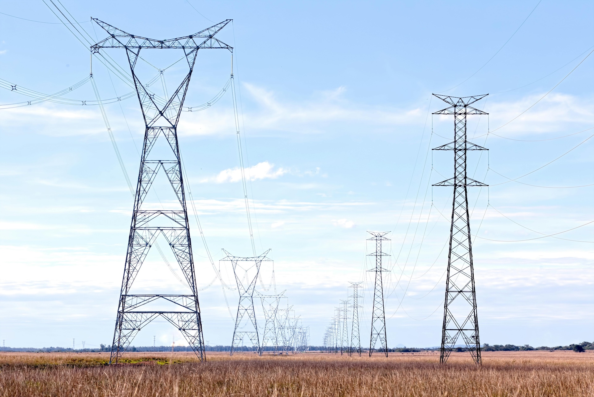 transmission lines in a winter sky