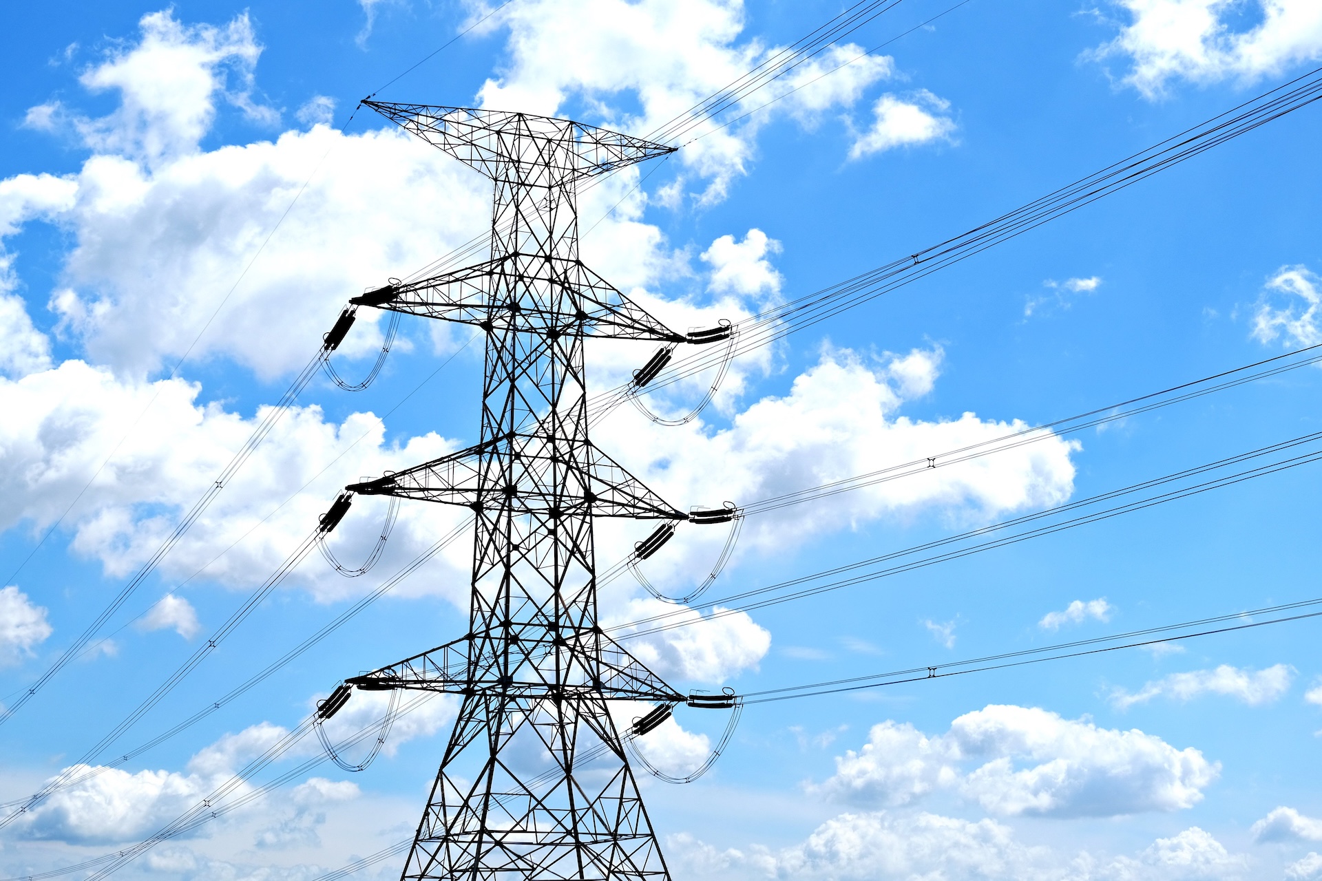 Transmission tower with blue sky